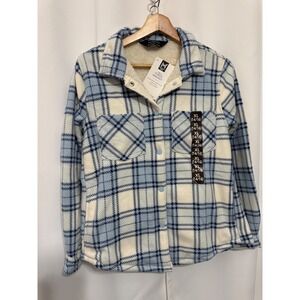 Members Mark Girls Fleece Shacket Blue Plaid Sherpa Lined Jacket XL 14/16 NWT